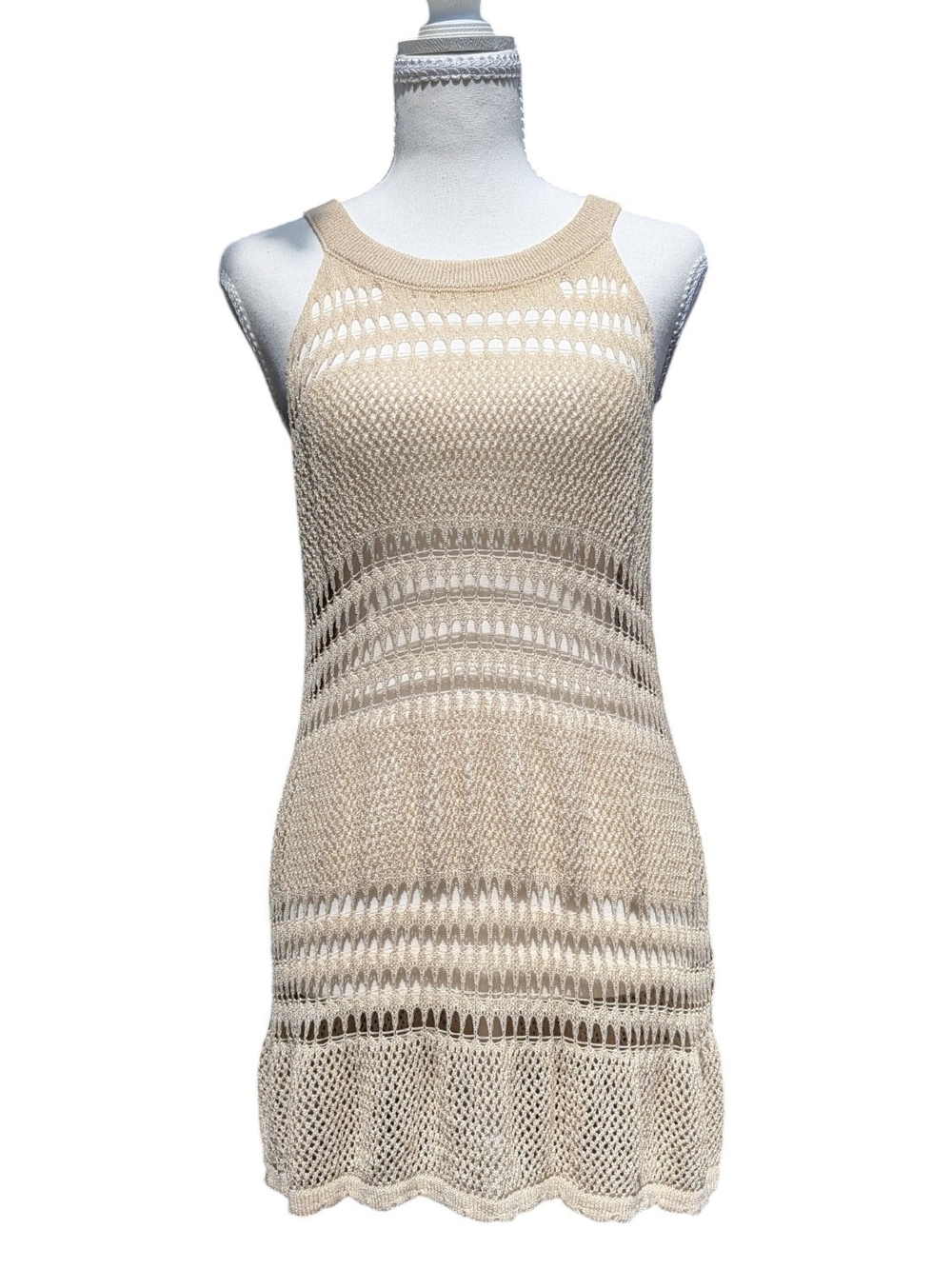 SHEIN Beige Open-Knit Sleeveless Swim Cover-Up